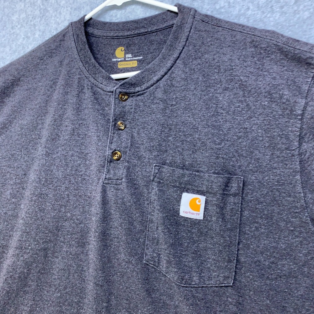 Carhartt Henley Shirt Mens 2XL Gray Short Sleeve Pocket Original Fit K84 026